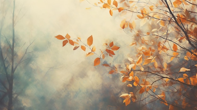 herfst wazig achtergrond ochtend bos in een zonnige mist gele herfst bladeren tekenen laag schilderen