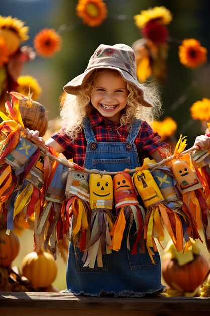 Herfstactiviteiten en plezier Mooie volksbloemenkind