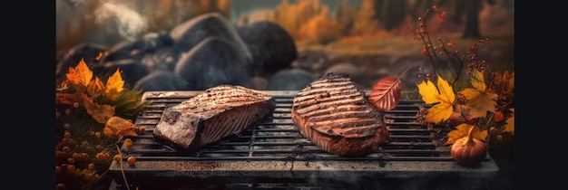 Herfstbarbecue met gastronomische steaks Generatieve AI