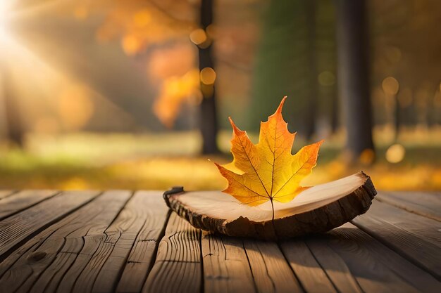 Herfstblad op een tafel in het bos