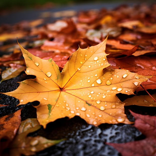 Herfstbladeren in de regen.