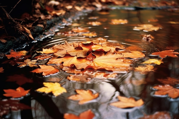 Foto herfstbladeren in plas gevallen bladeren generatieve ai