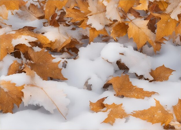 Foto herfstbladeren met sneeuw