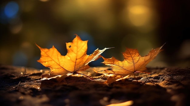 Herfstbladeren op de grond met een onscherpe achtergrond