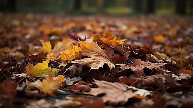 Herfstbladeren op de grond met onderaan de woordherfst