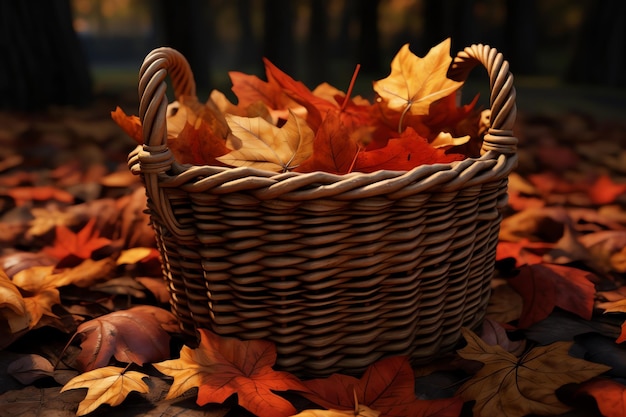 Herfstbladeren op een mand aquarel achtergrond