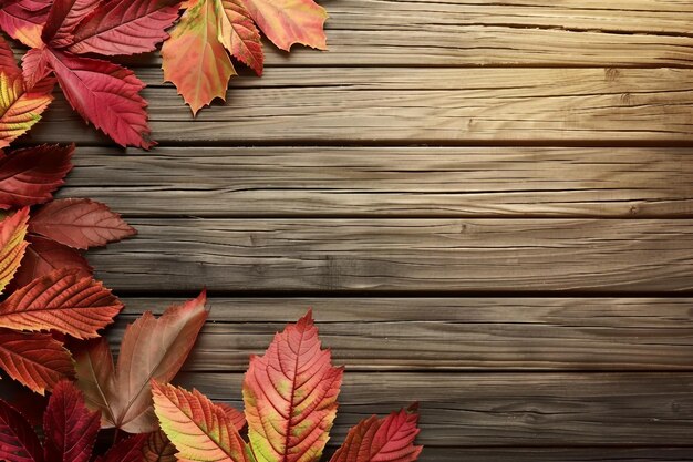 Herfstbladeren op houten achtergrond met kopieerruimte generatieve ai