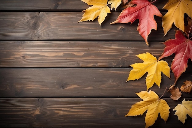 Herfstbladeren op houten achtergrond met kopieerruimte