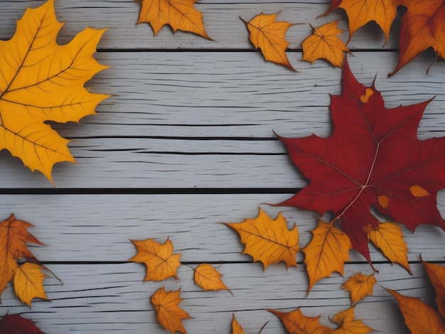 herfstbladeren op houten plaat