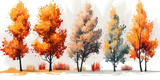 Herfstbomen getekend in cartoon stijl en geïsoleerd op wit