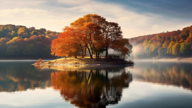 Herfstbomen reflecties gelaagd en atmosferische landschappen in 8k resolutie