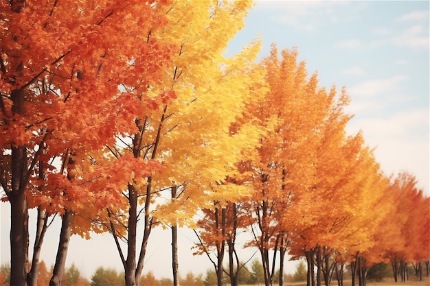 Herfstbosbomen met oranje bladeren