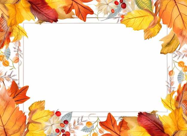 Herfstfoto frame op een witte achtergrond met gele oranje en rode bladeren perfect voor het toevoegen van tekst door generatieve AI