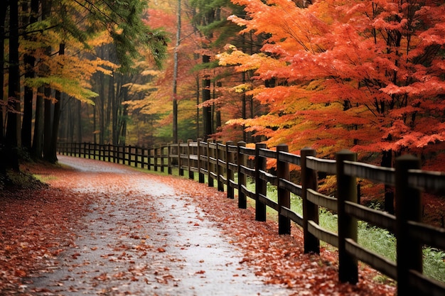 Herfstgebladerte langs een landweg