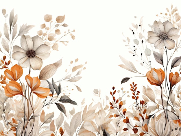 herfstgrens met herfstbloemen aquarel illustratie