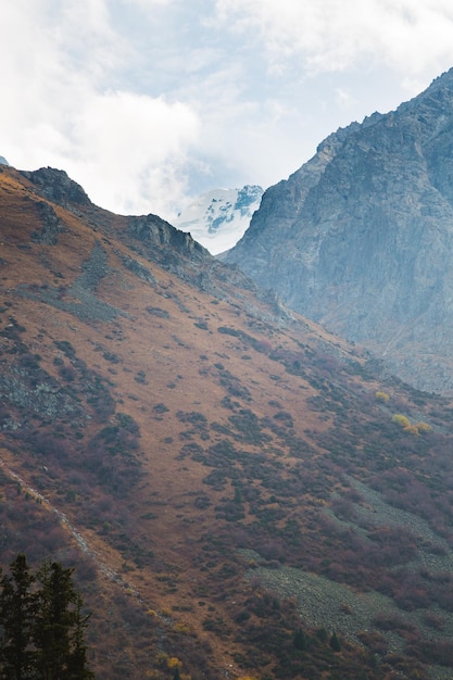 Herfstlandschap boven bergpas, Nationaal park Ala Arch, Kirgizië.