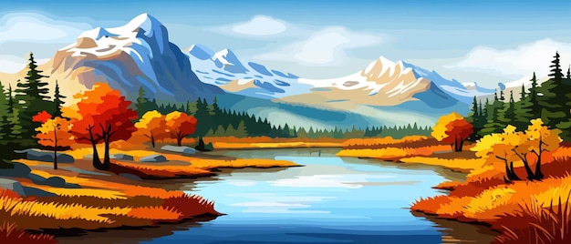 Herfstlandschap met bomen, bergen, velden, bladeren Landelijk landschap Herfst achtergrond Vector illustratie horizontale banner herfstlandschap bergen en esdoorns gevallen met geel blad