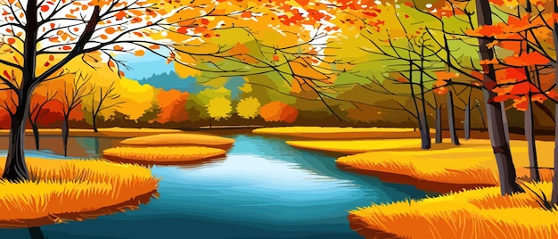 Herfstlandschap met bomen, bergen, velden, bladeren Landelijk landschap Herfst achtergrond Vector illustratie horizontale banner herfstlandschap bergen en esdoorns gevallen met geel blad