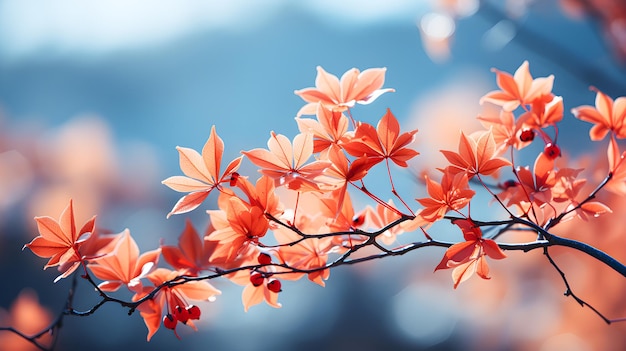 Herfstlandschap met rood gebladerte Concept van momiji of koyo Onduidelijke achtergrond en copu-ruimte