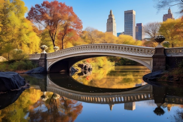 Herfstpanorama in Central Park New York Levendige herfstkleuren en Urban Oasis Generatieve AI