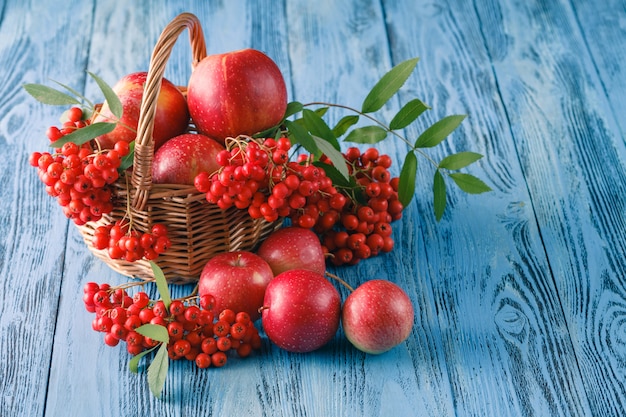 Herfststilleven met appelen en lijsterbes