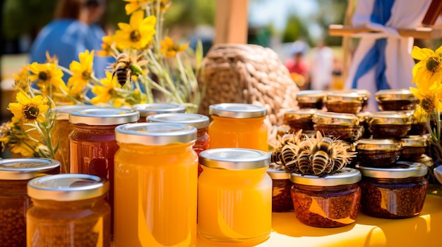 Herfststilleven met honing en bloemen Generatieve AI