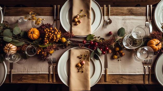 Herfstvakantie tablescape formeel diner tafel dekken tafel scape met elegant herfst bloemendecor voor bruiloftsfeest en evenement decoratie idee