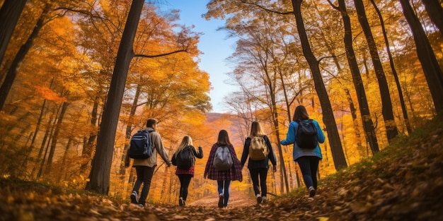 Herfstwandeling Avontuur Wervelende bladeren Magische onvergetelijke momenten Winderige bosreis