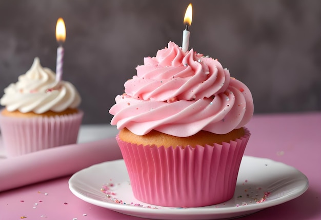 Foto herhalende roze verjaardag cupcakes voor het vieren