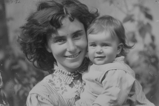 Herinneringen aan liefde zwart-wit foto's nostalgische herinneringen aan een liefdevolle familie een glimp in de verleden tedere momenten tussen een moeder en haar baby oprechte emoties