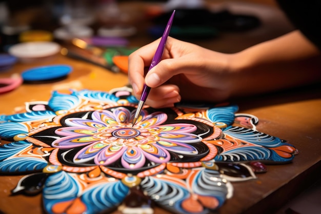 Фото Наследие ремесло рук, рисующих перуанскую мандалу