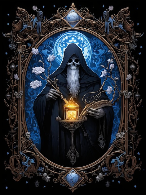 The Hermit's Light Dark Tarot Card with Lantern