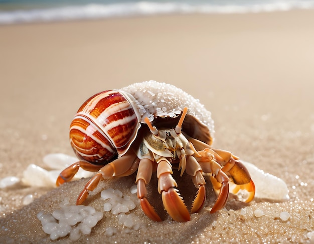 Hermitkrab op een zonnig strand