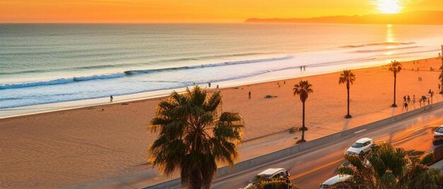 Foto vista aerea del tramonto sulla spiaggia di hermosa