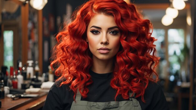 HERMOSA JOVEN SONRIENDO CON CABELLO ROJO RIZADO BARBERA