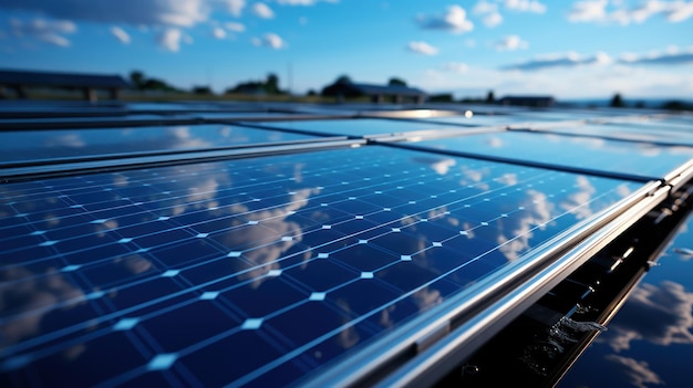 Hernieuwbare energie opgevangen door zonnepanelen onder een heldere lucht