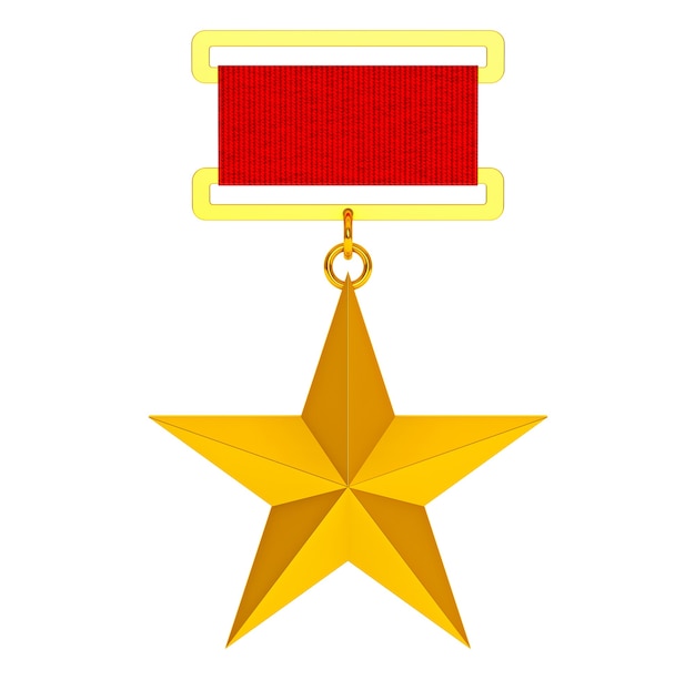 Фото Премия героя советского союза золотая звезда на белом фоне. 3d рендеринг