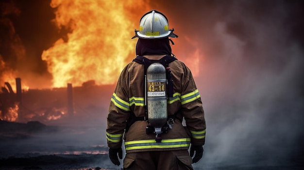 Photo the heroic firefighter battling an epic blaze generative ai