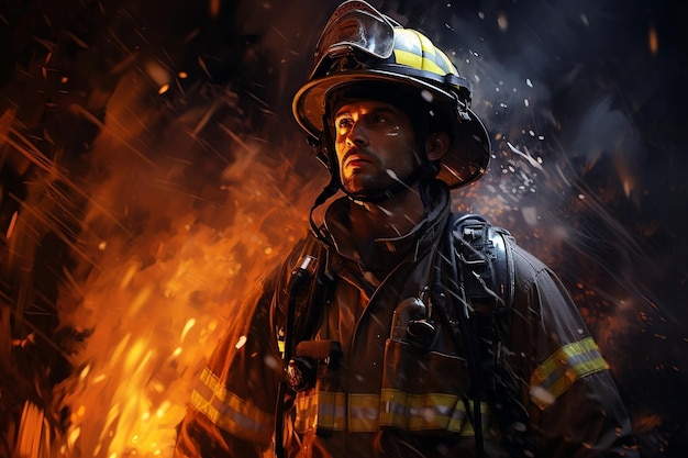 Heroic Firefighter Illustration Generative AI