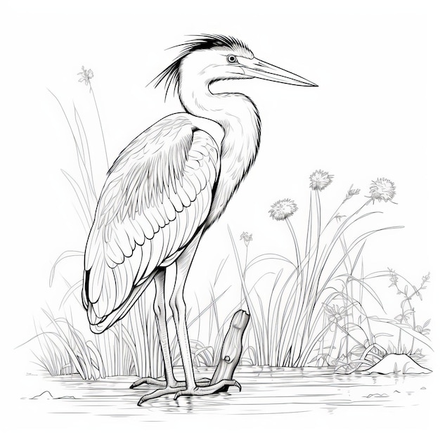 Premium AI Image | Heron Coloring Page Detailed Character Illustration ...