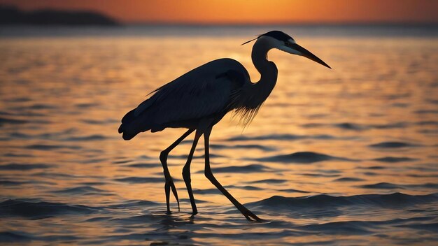 Heron silhouette on the sea