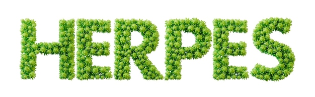 Photo herpes word made from green bacteria cell molecule font health and wellbeing d rendering
