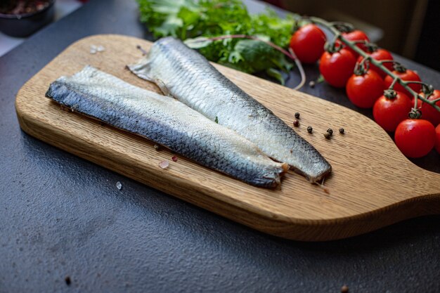 Herring fish seafood set of ingredients for cooking serving