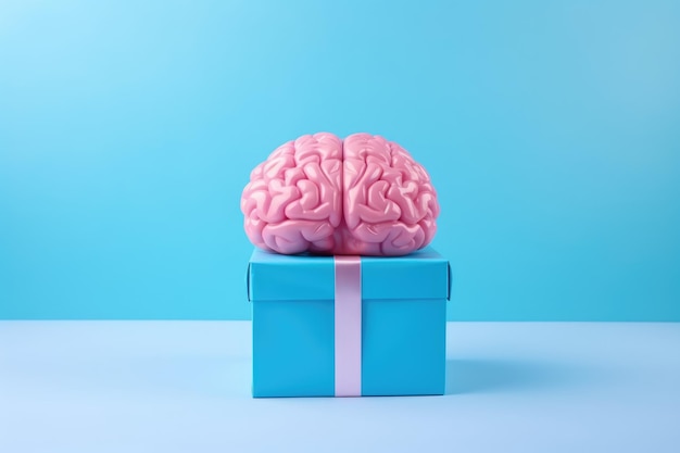 Hersenen als verrassing op een geschenkdoos Minimaal grappig concept