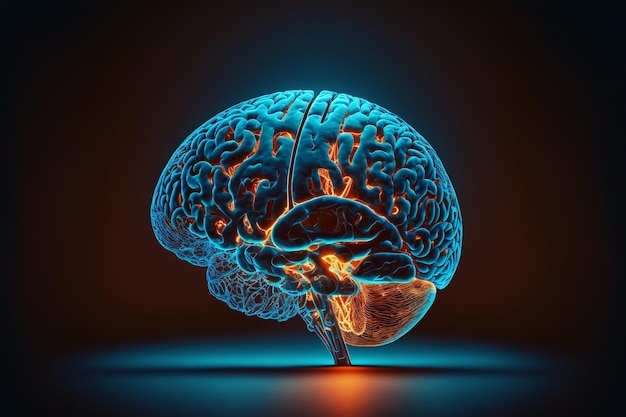 Hersenen in blauw en geel Digital Brain