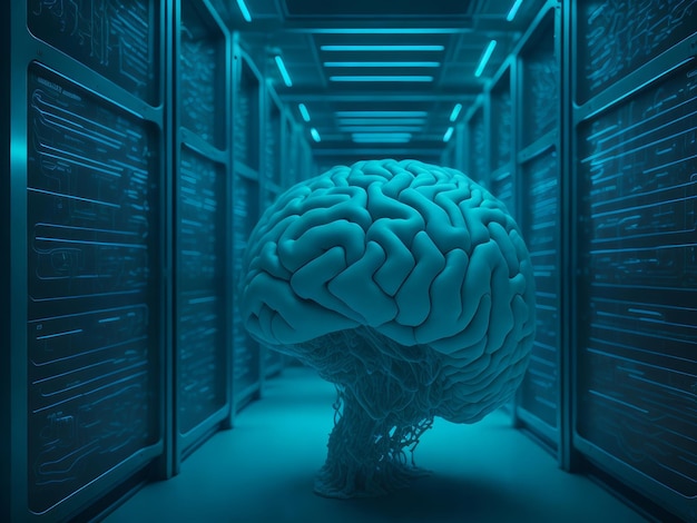 Hersenen in het centrum van dataroom AI gegenereerd