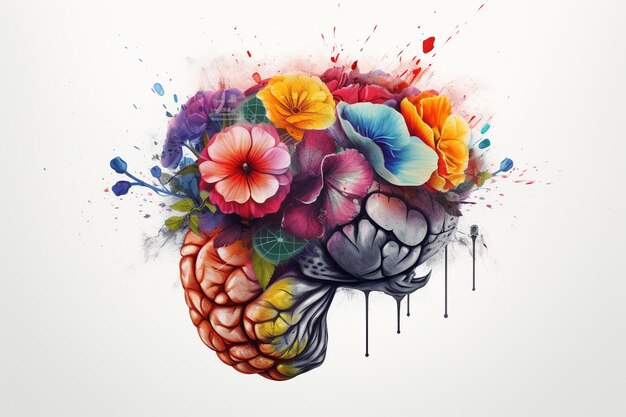 Foto hersenen met bloemen illustratie creative mind concept gemaakt met generatieve ai