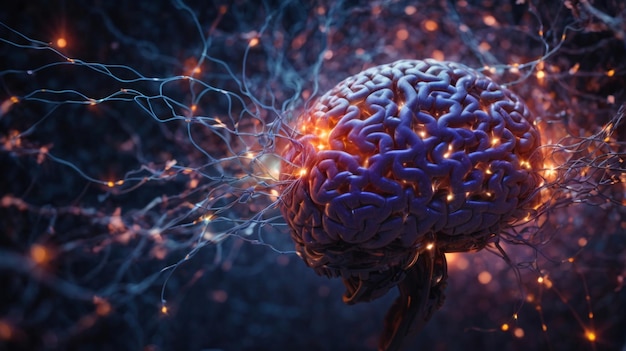 Hersenen met gloeiende neuronen en zenuwstelsel concept Wetenschap en geneeskunde