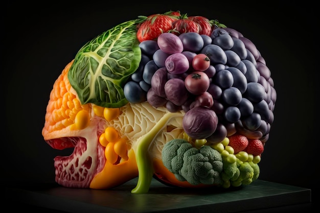 Hersenen met groenten Gemaakt met hulpmiddelen voor het genereren van kunstmatige intelligentie