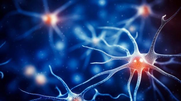 Foto hersenstimulatieactiviteit met neuron close-up microscpoe illustratie neurologie cognitie neuronaal netwerk psychologie neurowetenschappen wetenschappelijke concepten ai generatief